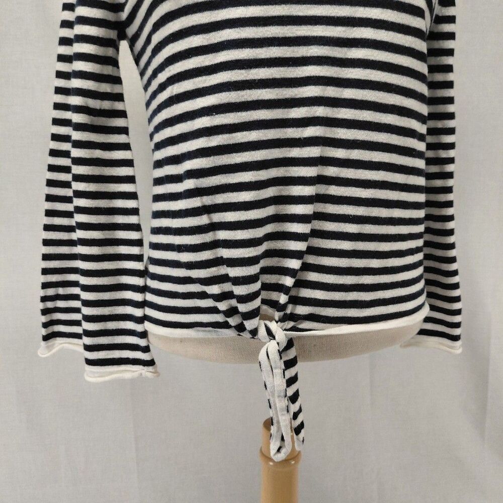 J.Crew white/navy stripe tie front LS cotton sweater with rolled hems Size M - Picture 5 of 8